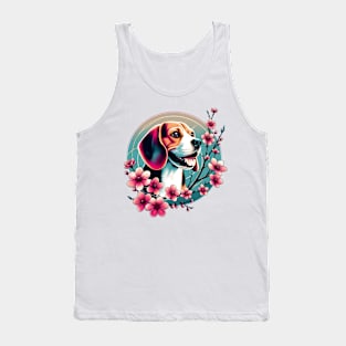 Joyful Beagle Amidst Spring Cherry Blossoms Tank Top